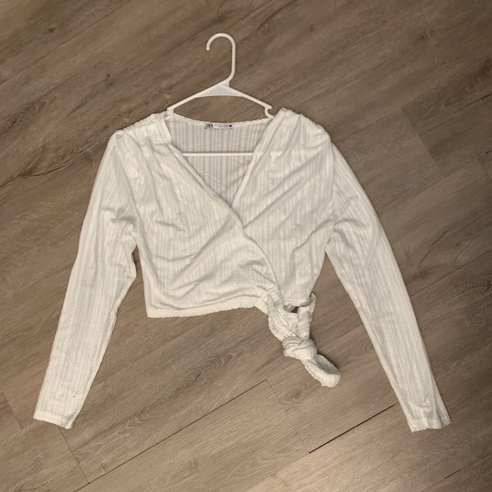 Zara front tie textured t-shirt